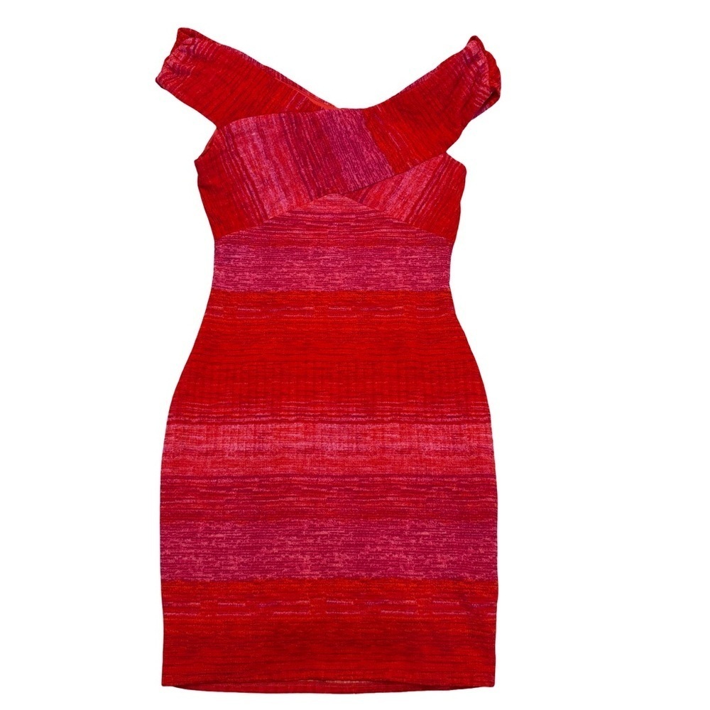 Guess Vibrant Red & Pink Off Shoulder Dress M Double Lined Party Dress